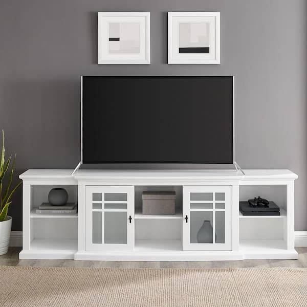 2017 Welwick Designs 80 In. White Transitional Wood And Glass Door Tv Stand With  Cable Management (max Tv Size 88 In.) Hd9164 – The Home Depot With White Tv Stands Entertainment Center (Photo 6 of 10)