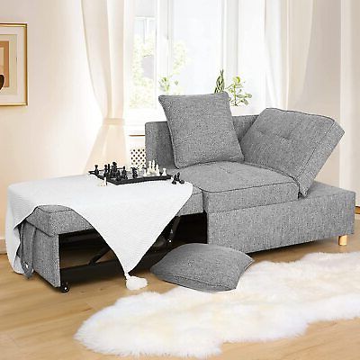 2018 4 In 1 Convertible Sleeper Chair Beds Inside Sejov Sofa Bed Chair 4 In 1 Convertible Chair Bed 3 Seat Linen Fabric  Loveseat~ (View 9 of 10)