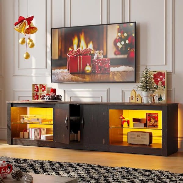 2018 Bestier 70 In. Golden Black Tv Stand Fits Tv's Up To 75 In (View 3 of 10)