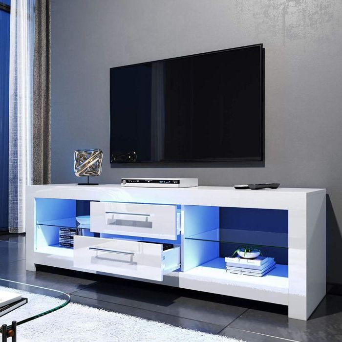 2018 Elegant 1600mm Gloss White Modern Multi Colour Led Tv Unit Stand (up To 62  Inches Tv) Intended For Modern Stands With Shelves (Photo 9 of 10)