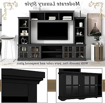 2018 Entertainment Units With Bridge In Amazon: Entertainment Center With Bridge And 2 Side Piers, Wall Mounted  Media Console Tv Cabinet For Tvs Up To 70”, Modern 4 Piece Tv Stand Unit  With Door And Storage Shelves For Living Room (View 7 of 10)