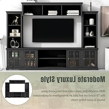 2018 Entertainment Units With Bridge Pertaining To Amazon: Merax Entertainment Wall Unit With Bridge, Minimalism Style  Modern Tv Console Table For Tvs Up To 70", Multifunctional Tv Stand With  Glass Doors & Open Shelves For Living Room, Home Theater ( (View 9 of 10)