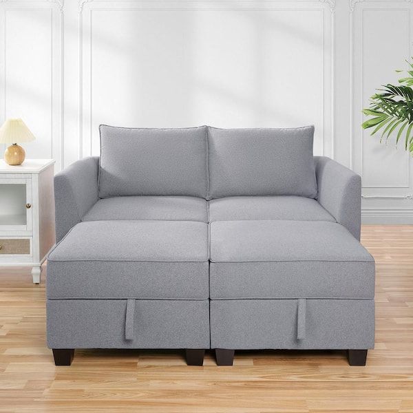 2018 Gray Linen Sofas Within Maykoosh Gray Linen 61.02 In. W Straight Arm Sectional Sofa 81756mk – The  Home Depot (Photo 3 of 10)
