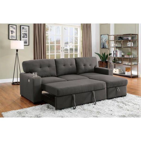 2018 Left Or Right Facing Sleeper Sectionals Inside Furniture Of America Sinsky 92 In. 2 Piece Dark Gray Fabric L Shaped Left  Facing Sectional Sofa With Pull Out Sleeper Idf 6069dg Sec – The Home Depot (Photo 8 of 10)