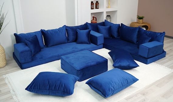 2018 Sofas In Blue Pertaining To Velluto Royal Blue Color Floor Seating Sofa, Velvet Floor Couch, Loveseat,  Divano Componibile, Divano Pallet, Divano Del Soggiorno Arredamento Per La  Casa Marocchino – Etsy Italia (View 3 of 10)
