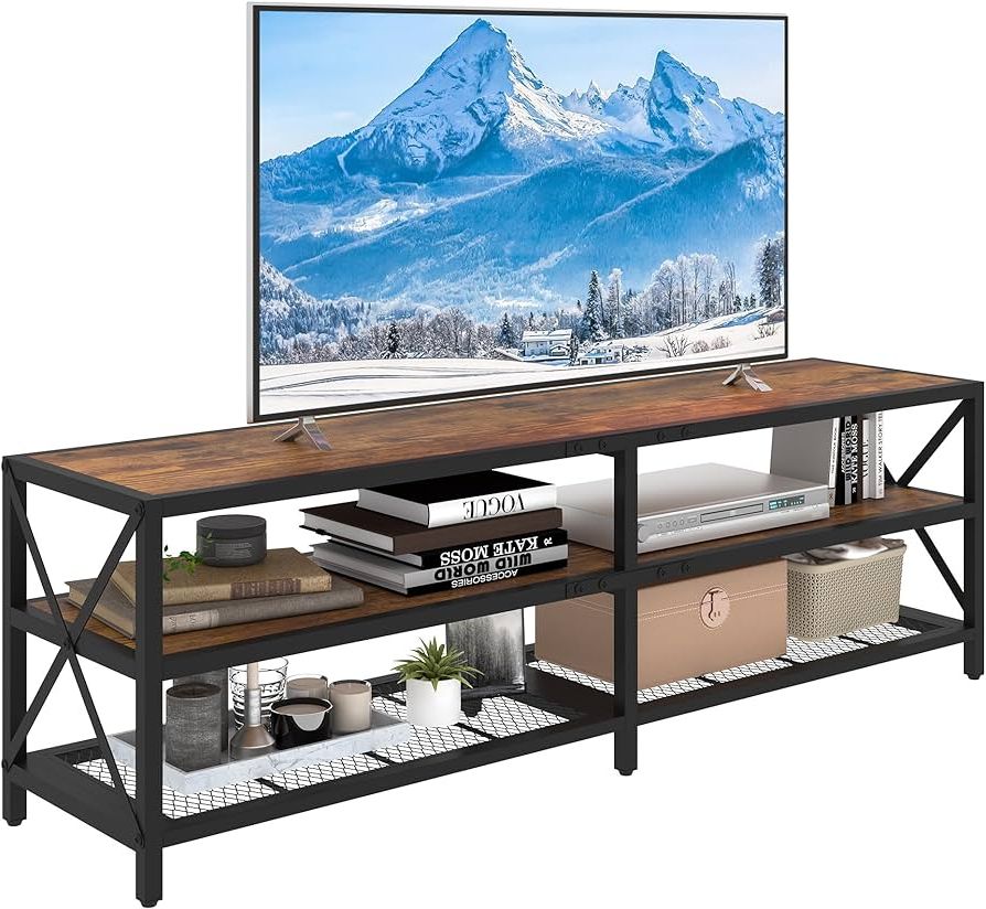 2018 Tier Stands For Tvs Intended For Amazon: Bigbiglife Tv Stand For Tvs Up To 75 Inches, Industrial  Entertainment Center With 3 Tier Open Shelves, Tv Console Table For Living  Room, Bedroom, Rustic Brown : Home & Kitchen (Photo 1 of 10)