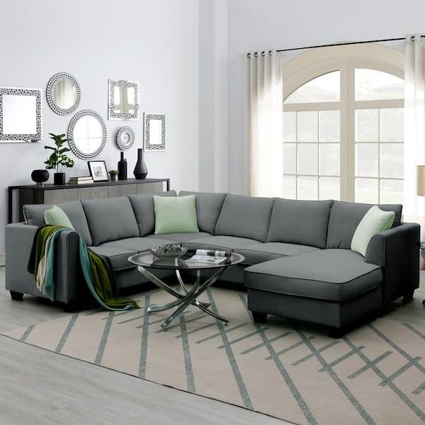 2018 Z Joyee 112 In. Square Arm 3 Piece L Shaped Polyester Modern Sectional Sofa  In Gray With Ottoman P Q202201139 – The Home Depot For Modern L Shaped Sofa Sectionals (Photo 2 of 10)