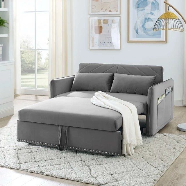 3 In 1 Gray Pull Out Sleeper Sofas Pertaining To Most Up To Date 3 In 1 Sofa Sleeper,adjustable Sleeper With Pull Out Bed, 2 Lumbar Pillows  And Side (View 9 of 10)