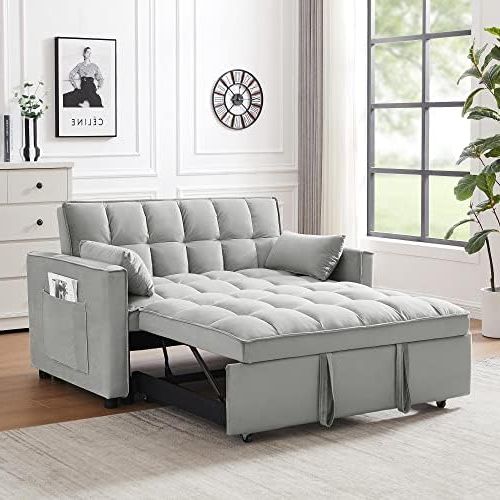 3 In 1 Gray Pull Out Sleeper Sofas Throughout Well Known Amazon: Seegool 3 In 1 Convertible Loveseat Sleeper Sofa, 55.2" Modern  Velvet Pull Out Sofa Bed With Adjustable Backrest/arm Pockets / 2 Pillows,  Recliner Sofa Futon Couch For Small Spaces, Grey : (Photo 3 of 10)