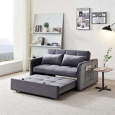 3 In 1 Gray Pull Out Sleeper Sofas With Regard To Trendy Antetek 3 In 1 Sleeper Sofa Bed W/usb Port, Modern Convertible Tufted  Velvet Upholstered Pull Out Futon Couch, 55.5" W Small Loveseat Sofa For  Office Living Room Small Space, Grey – Yahoo Shopping (Photo 7 of 10)