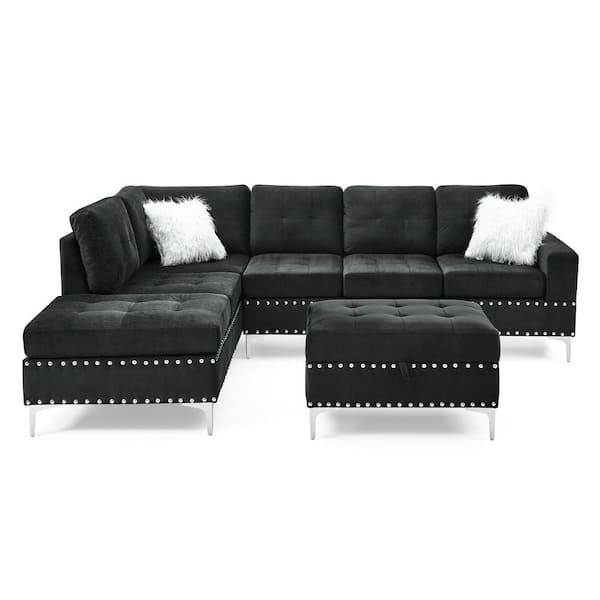 3 Seat L Shaped Sofas In Black Pertaining To Most Recently Released J&e Home 107.5 In (View 9 of 10)