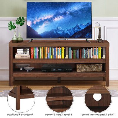3 Tier Tv Stand Console Cabinet For Tv's Up To 45" With Storage  Shelves Walnut (View 10 of 10)