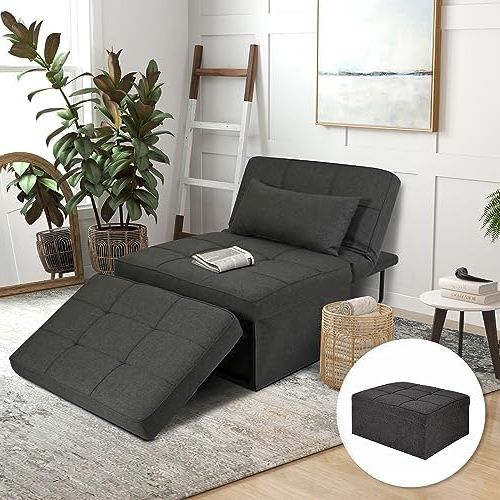 4 In 1 Convertible Sleeper Chair Beds With Regard To Popular Amazon: Porwey Sleeper Chair Sofa Bed, 4 In 1 Convertible Futon Chair  Multi Function Couch Folding Ottoman With Adjustable Backrest For Guest  Room/office Living Room, No Assembly Required, 29” Width,gray : Home &  Kitchen (Photo 5 of 10)