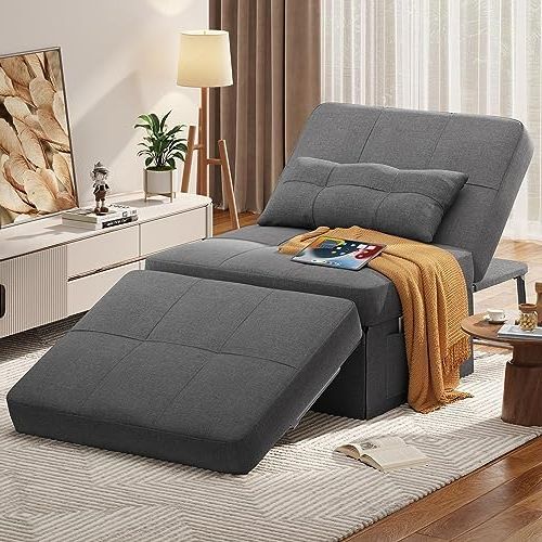 4 In 1 Convertible Sleeper Chair Beds With Well Liked Amazon: Aiho Sleeper Chair Bed, 4 In 1 Convertible Chair Sofa Bed,  Assembly Free Sofa Chair Bed With Adjustable Backrest Linen Fabric, For  Living Room Apartment Office, Dark Grey : Home & Kitchen (Photo 1 of 10)