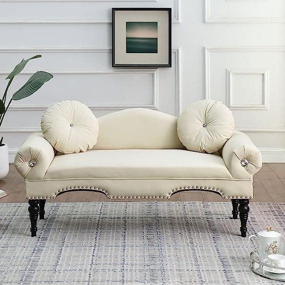 54 In. Beige Accent Velvet 2 Seater Loveseat Upholstered Rolled Arms Small  Sofa Couch With Wood Legs Fy W111763556 – The Home Depot With Regard To Fashionable Small Love Seats In Velvet (Photo 9 of 10)