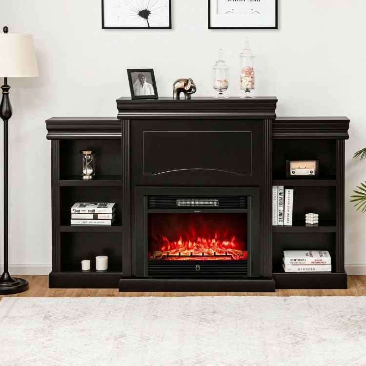 70 Inch Modern Fireplace Media Entertainment Center With Bookcase – Costway With Regard To Well Known Modern Fireplace Tv Stands (Photo 6 of 10)