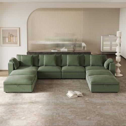 8 Seat Convertible Sofas In Current Amazon: Guyii Sectional Sofa Couch, Grand 8 Seater Oversized Green Sofa  With Storage Ottoman, Convertible Sofa With Back Cushions, U Shaped Sofa  For Living Room, Apartment, Home (8 Seat Sofa, Green) : Home & Kitchen (View 3 of 10)