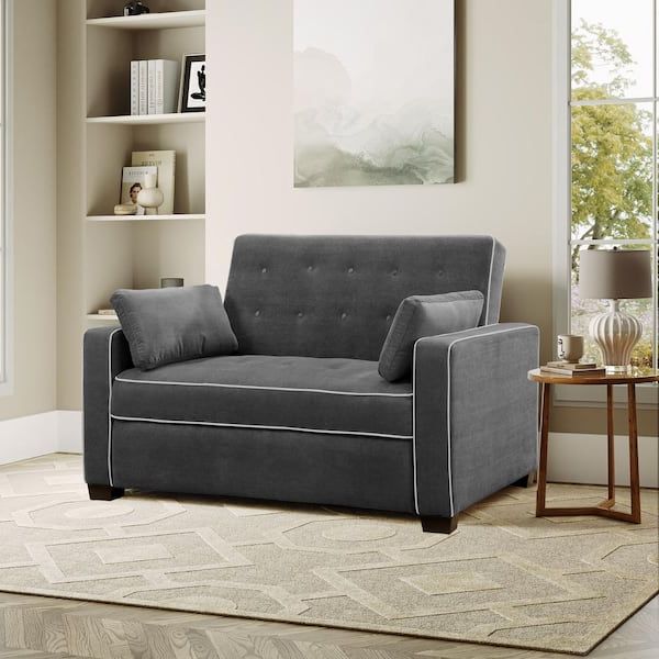 8 Seat Convertible Sofas In Newest Serta Augustus 38 In. Gray Linen 2 Seater Queen Sleeper Convertible Sofa  Bed With Square Arms Sa Ags Qs3u5 Cy – The Home Depot (Photo 9 of 10)