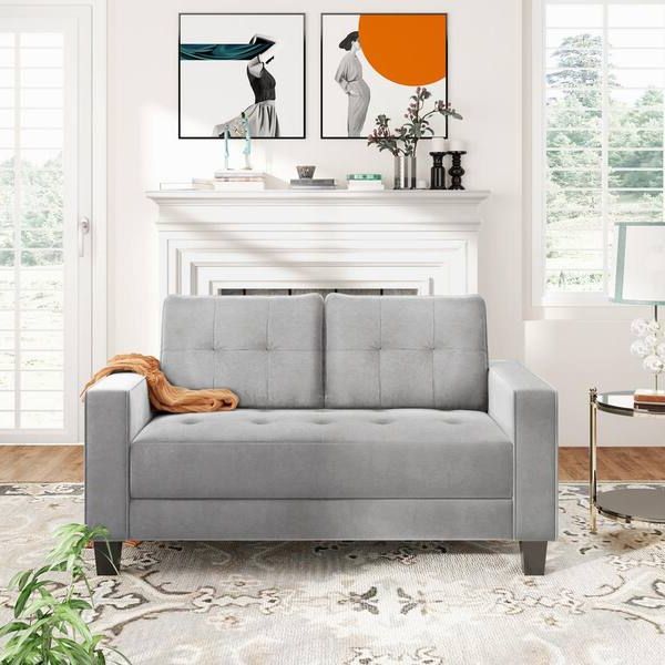 Aisword 60.6 In. Light Gray Comfortable Velvet Loveseat Modern Sofa Couch  For Home Living Room (2 Seat) Wf19922pbh5aaf – The Home Depot With Regard To Most Recent Modern Light Grey Loveseat Sofas (Photo 6 of 10)