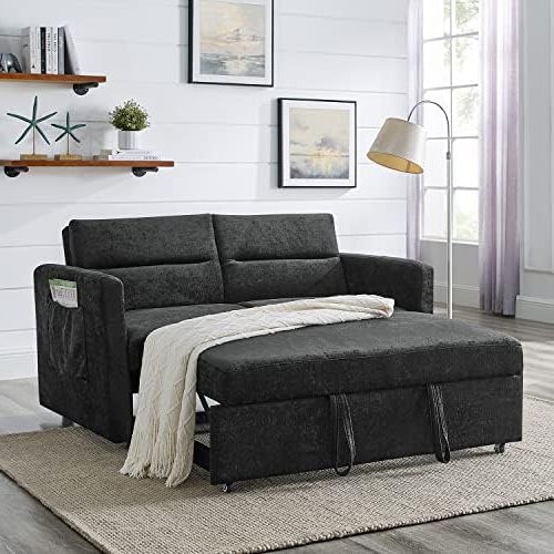 Amazon: 3 In 1 Convertible Sleeper Sofa Bed, Antetek Modern Chenille  Loveseat Sleeper Sofa Couch With Pull Out Bed, Small Love Seat Sofa Bed  With Reclining Backrest & Side Pocket For Living Room, With Favorite 3 In 1 Gray Pull Out Sleeper Sofas (View 5 of 10)