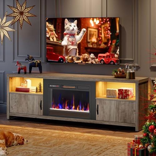 Amazon: Bestier Fireplace Tv Stand With Led Lights, 70 Inch Entertainment  Center With Storage Cabinets For Tvs Up To 80", Modren Wood Console Tv  Table With Adjustable Shelf For Living Room – With Regard To Well Liked Bestier Tv Stand For Tvs Up To 75" (View 2 of 10)