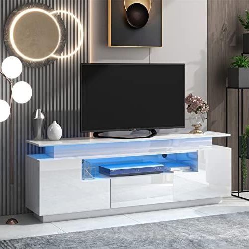 Amazon: Binrrio 67'' White Tv Stand With Light, Entertainment Center  With Storage Cabinet For 75 Inch Tv, High Gloss Tv Stand Television Cabinet  With Drawer, Media Console Table For Living Room Bedroom : Intended For Latest Entertainment Center With Storage Cabinet (Photo 7 of 10)