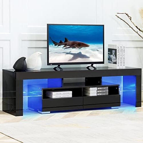 Amazon: Bonzy Home Led Tv Stand For 65 Inch Tv Entertainment Center  Black Tv Stand With 16 Colors Rgb Light And Remote Control Modern Tv Media  Console For Living Room Bedroom : Electronics Pertaining To Popular Black Rgb Entertainment Centers (Photo 4 of 10)