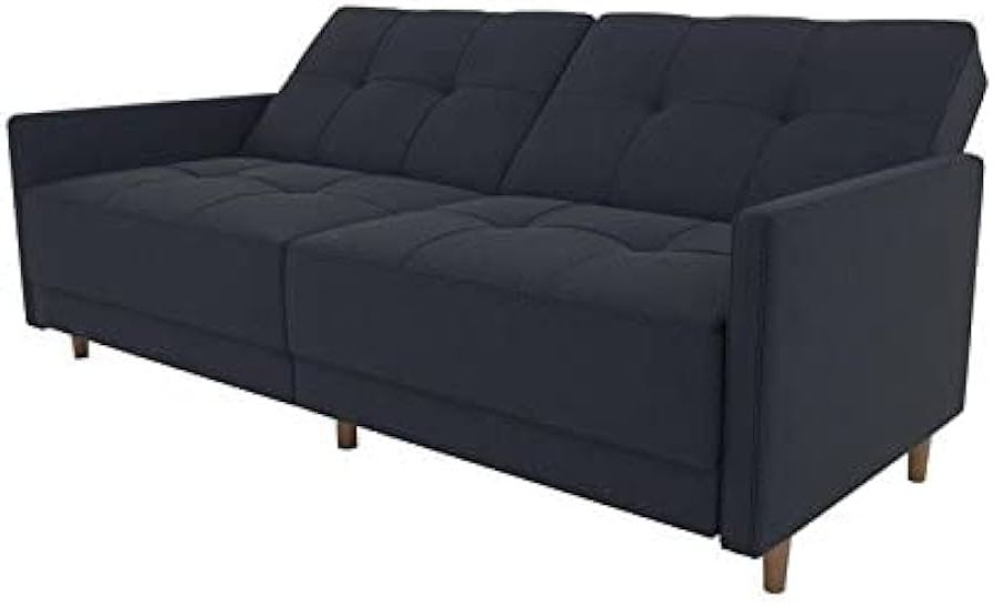 Amazon: Dhp Andora Coil Futon Sofa Bed Couch With Mid Century Modern  Design – Navy Blue Linen : Home & Kitchen Pertaining To Most Recent Navy Linen Coil Sofas (View 3 of 10)