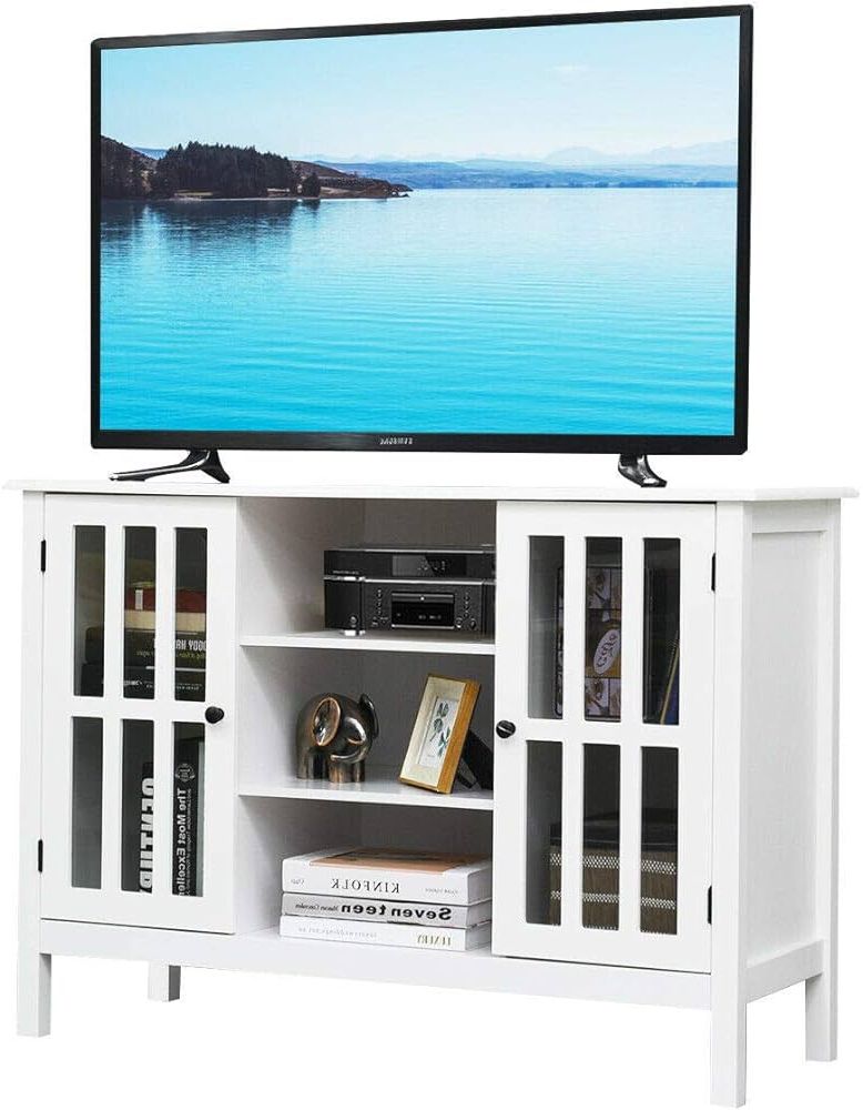 Amazon: Dortala Modern Tv Stand Up To 50 Inch Tv, Tall Tv Console Table  W/ 2 Storage Cabinets & 3 Open Shelves, Wire Hole, Wood Entertainment Center  For Living Room, White : Within Most Up To Date Cafe Tv Stands With Storage (Photo 5 of 10)