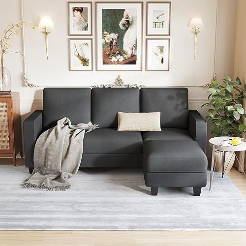 Amazon: Furniwell Convertible Sectional Sofa Couch, L Shaped 3 Seat  Small Couch For Living Room With Ottoman Modern Fabric Reversible Chaise  For Apartment And Small Space(dark Gray) : Home & Kitchen In Preferred 3 Seat Convertible Sectional Sofas (View 9 of 10)