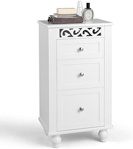 Amazon: Giantex Bathroom Floor Cabinet, Freestanding Storage Cabinet  With 3 Drawers, Solid Wood Legs, Anti Toppling Device, Modern Nightstand,  Sofa Side Table For Living Room, Bedroom, Entryway, White : Home & Kitchen With 2018 Freestanding Tables With Drawers (Photo 3 of 10)