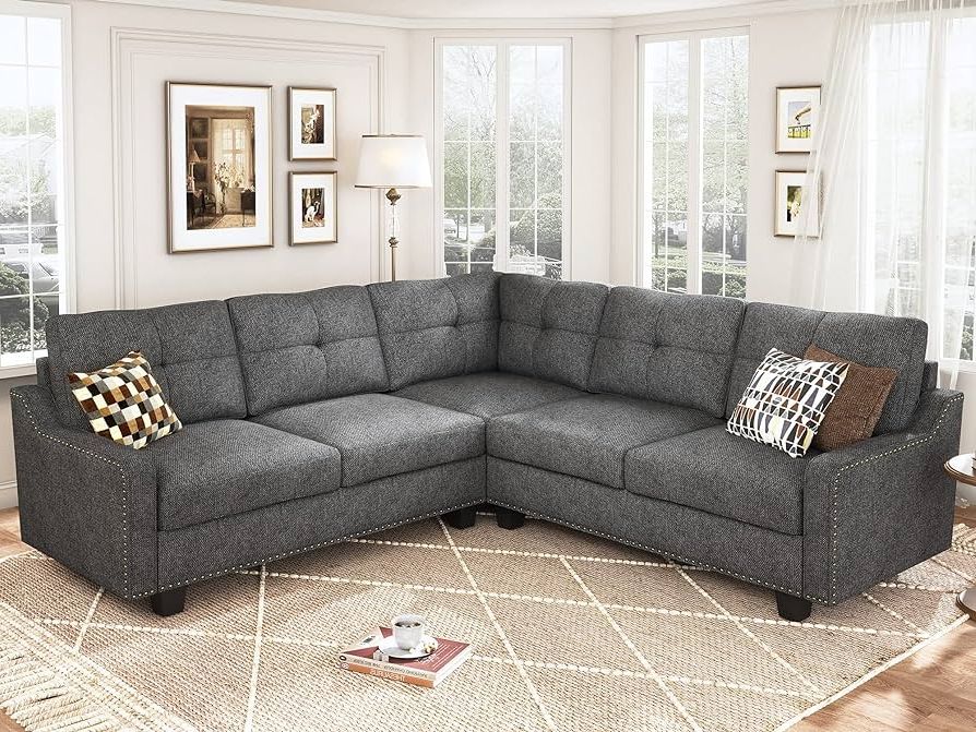 Amazon: Honbay Convertible Sectional Sofa, L Shaped Couch, Reversible 4  Seat Corner Sofa For Small Apartment,dark Grey : Home & Kitchen Regarding Best And Newest Dark Gray Sectional Sofas (View 4 of 10)