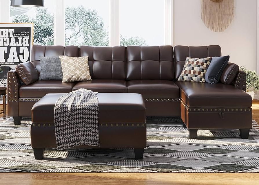 Amazon: Honbay Faux Leather Sectional Sofa Couch Set L Shaped Couch  Sofa Set For Living Room Reversible Sofa Sectional With Storage Ottoman For  Small Apartment (sectional+hydraulic Rod Ottoman) : Home & Kitchen For Recent Faux Leather Sectional Sofa Sets (Photo 3 of 10)