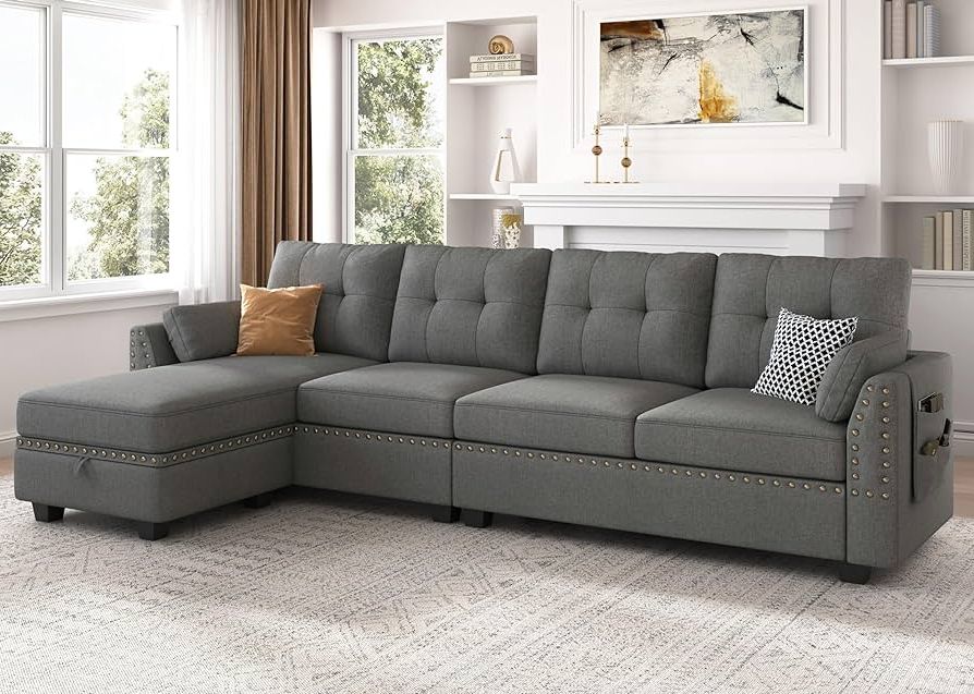 Amazon: Honbay Reversible Sectional Sofa L Shape Sofa Convertible Couch  4 Seater Sofas Sectional For Apartment Dark Grey : Home & Kitchen Pertaining To Preferred Reversible Sectional Sofas (View 5 of 10)