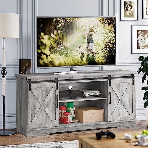 Amazon: Idealhouse Farmhouse Tv Stand For 65 Inch Tv, Entertainment  Center Tv Media Console Table, Grey Barn Door Tv Stand With Storage And  Shelves, Tall Modern Tv Console Cabinet Furniture For Living For Well Known Modern Farmhouse Barn Tv Stands (View 9 of 10)