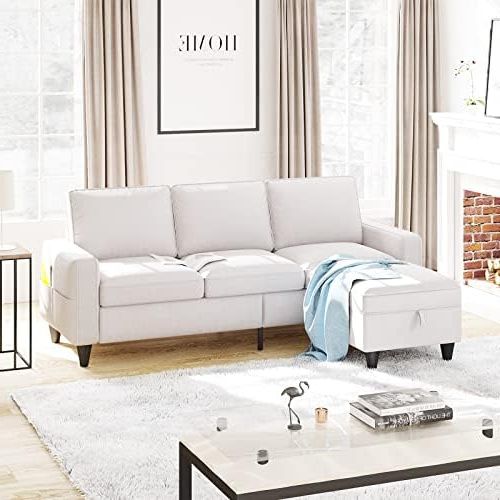 Amazon: Lonkwa Convertible Sectional Sofa Couch L Shaped Couch With  Storage Ottoman, Beige Couches For Living Room, 3 Seat Sectional Sofas For  Living Room/bedroom/office/small Space : Home & Kitchen Pertaining To 2018 Beige L Shaped Sectional Sofas (Photo 5 of 10)