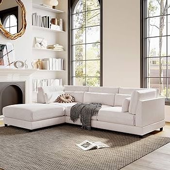 Amazon: Lyuhome 110" Convertible Sectional Sofa For Living Room, Modern  L Shaped Sofa Couch With Ottoman, 4 Seat Fabric Modular Couches Home &  Office (beige) : Everything Else Intended For Popular Beige L Shaped Sectional Sofas (Photo 3 of 10)