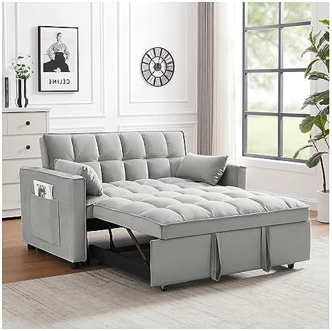 Amazon: Meesifeel 3 In 1 Convertible Sofa Bed Loveseat Sleeper, 55''  Velvet Comfy Queen Sleeper Sofa Couch, Pull Out Couch Bed Sleeper Sofa,  Reclining Loveseat, Living Room Furniture Sets With Storage (grey) : Throughout Best And Newest Convertible Gray Loveseat Sleepers (Photo 9 of 10)