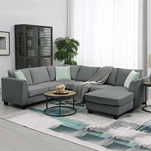 Amazon: Merax Modern Large U Shape Sectional Sofa, 7 Seat Fabric Sectional  Sofa Set With Movable Ottoman, L Shape Sectional Sofa Corner Couch With 3  Pillows For Living Room Apartment, Office : Home With Regard To Fashionable Modern U Shaped Sectional Couch Sets (Photo 4 of 10)