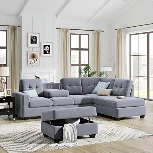 Amazon: Merax Sectional Sofas 3 Seat Sofa Sectional Sofa Couches With  Chaise Lounge And Ottoman For Living Room Furniture (light Grey) : Home &  Kitchen Pertaining To Most Popular 104" Sectional Sofas (Photo 7 of 10)