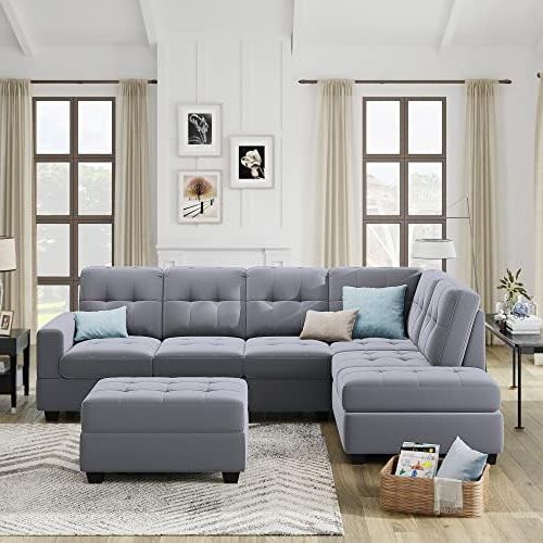Amazon: Merax Sectional Sofas 3 Seat Sofa Sectional Sofa Couches With  Chaise Lounge And Ottoman For Living Room Furniture (light Grey) : Home &  Kitchen Pertaining To Trendy 104" Sectional Sofas (Photo 10 of 10)