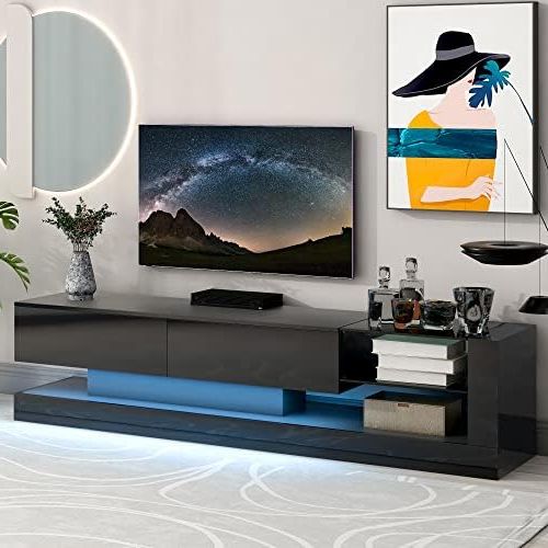 Amazon: Merax Tv Stand With Media Storage Cabinet, Modern High Gloss Entertainment  Center For 75 Inch Television, 16 Rgb Led Color Changing Lights, For Living  Room, Black 3 : Home & Kitchen Within 2017 Black Rgb Entertainment Centers (View 2 of 10)