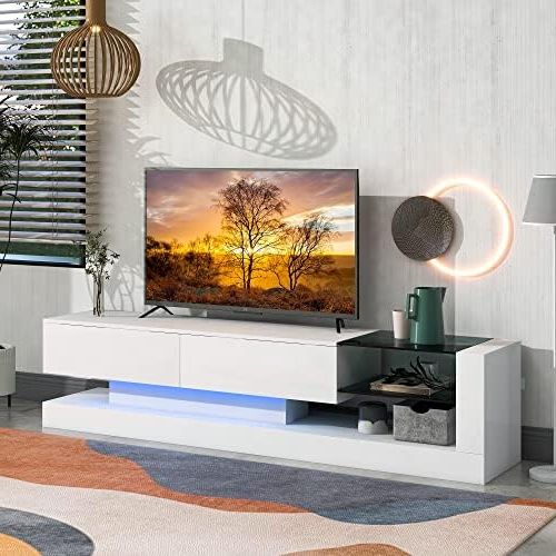 Amazon: Merax Tv Stand With Media Storage Cabinet, Modern High Gloss Entertainment  Center For 75 Inch Television, 16 Rgb Led Color Changing Lights, For Living  Room, White 3 : Home & Kitchen For Newest Rgb Tv Entertainment Centers (Photo 5 of 10)