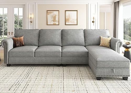 Amazon: Nolany Convertible Sectional Sofa L Shape Couch With Reversible  Chaise 4 Seat For Small Space Light Grey : Home & Kitchen For Most Recent L Shape Couches With Reversible Chaises (Photo 1 of 10)
