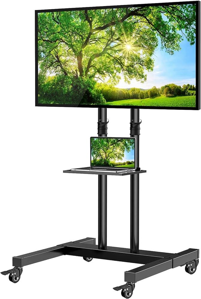 Amazon: Perlesmith Mobile Tv Stand On Wheels For 32 75 Inch Flat/curved  Panel Screens Tvs Height Adjustable Floor Trolley Stand Holds Up To 99lbs Tilt  Rolling Tv Cart With Shelf Max Vesa 600x400mm – Regarding Most Current Mobile Tilt Rolling Tv Stands (Photo 1 of 10)