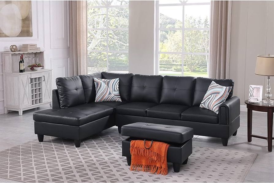 Amazon: Star Home Living Leviticus Sectional Sofa With Ottoman  L Shape Pu Leather, Right Facing, Black : Home & Kitchen With Regard To 2017 Right Facing Black Sofas (Photo 4 of 10)