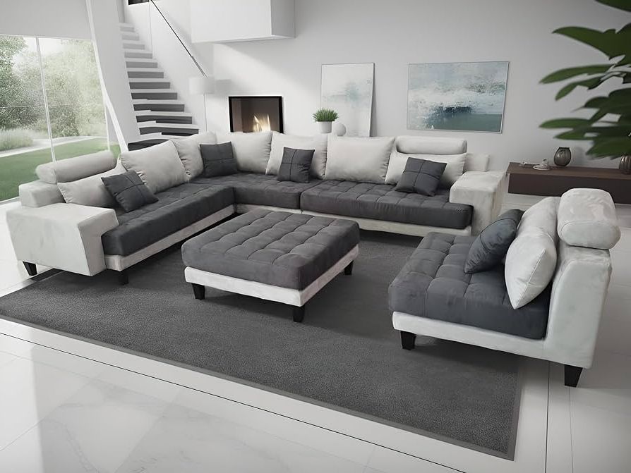 Amazon: Stendmar L Shape U Shape Reversible Modern Microfiber Fabric Sectional  Couch Sofa Set S150d (dary Grey/grey) : Home & Kitchen With Regard To Favorite 2 Tone Chocolate Microfiber Sofas (View 5 of 10)