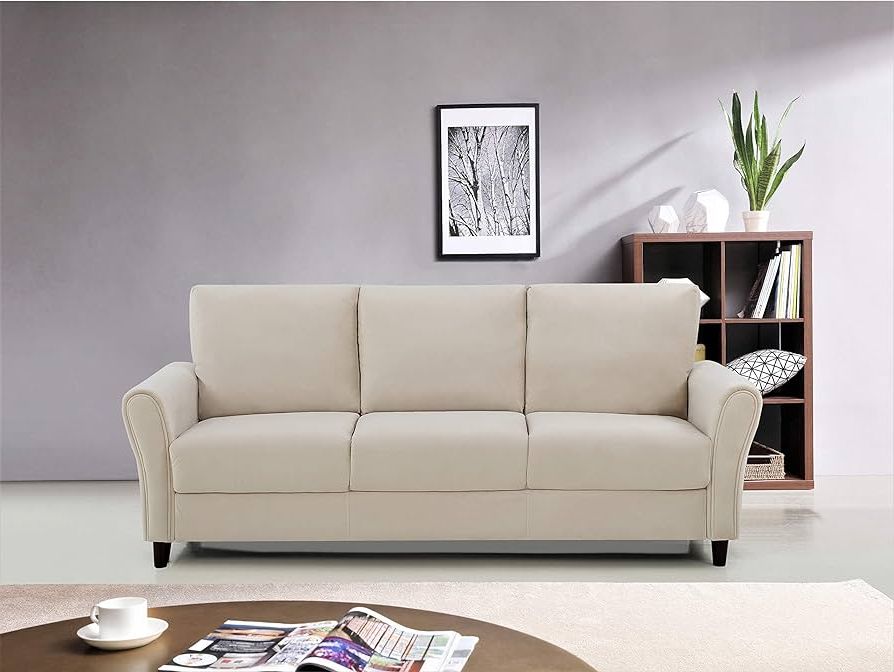 Amazon: Us Pride Furniture Soft Elegant Beige Velvet Flared 80.31''  Wide Tight Roll Arm Living Room Firm Back Support & Solid Wood Legs  (s5573 5576) Sofas, Ivory : Home & Kitchen Throughout Most Up To Date Elegant Beige Velvet Sofas (Photo 6 of 10)