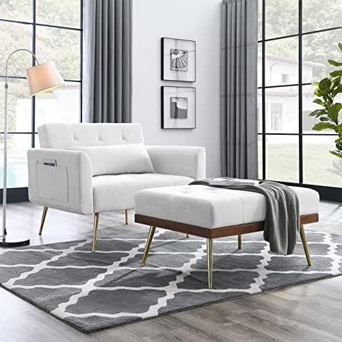 Amazon: Velvet Chaise Lounge Indoor,modern Tufted Recliner Chair  Sleeper Single Sofa With Adjustable Backrest,upholstered Convertible Accent  Chair With Ottoman Set For Living Room Bedroom Office(white) : Home &  Kitchen With Regard To Current Modern Velvet Upholstered Recliner Chairs (View 4 of 10)