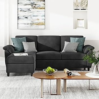 Amazon: Vongrasig 79" Convertible Sectional Sofa Couch, 3 Seat L Shaped  Sofa With Removable Pillows Linen Fabric Small Couch Mid Century For Living  Room, Apartment And Office (black) : Home & Kitchen Pertaining To Favorite 3 Seat Convertible Sectional Sofas (Photo 3 of 10)